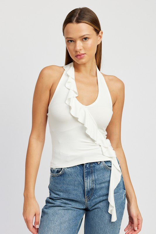 RUFFLED HALTER TOP